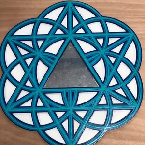 Starseed Wooden Layered Geometric Mirror with Triangle Design and White and Blue Colors