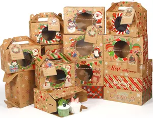 24 Pcs Christmas Cookie Boxes with Window 2 Styles Christmas Bakery Boxes with Tags Strings Xmas Party Cupcake Candy Containers for Pastry Packaging Supplies