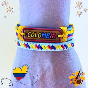 Colombian Flag Woven Bracelet Handmade with Love Pride Adjustable Water Resistant Unisex Design Colombia Pride Bracelet for Men Women Teens Souvenir Travel Keepsake