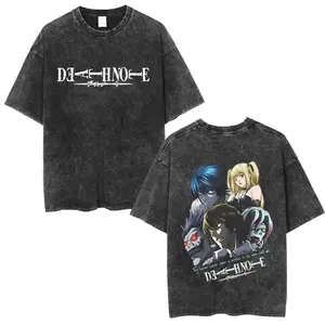 Washed Vintage Anime Death Note Ryuk Double Sided Print T Shirts Men Women Fashion Cartoon Street Oversized Crewneck T-shirts3 1UA