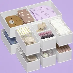 Foldable Fabric Drawer Organizer for Baby Clothes, 12 Pack Storage Bins with Dividers, Versatile Dresser Organizer for Socks, Ties, and Scarves, Space-Saving Closet Storage Solution, Reusable and Easy to Assemble Boxes Lightweight