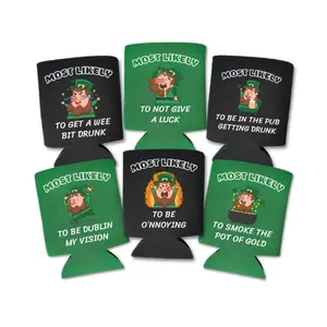 St. Patrick's Day Bundle Beer Coolers, Set of 6 Funny Irish Coolies, St. Paddy Day Party Gifts, Drink Accessories Drinkware