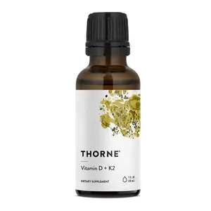 Thorne Vitamin D3 & K2 Liquid Supplement Drops 5000UI for Healthy Bones Muscles Cardiovascular Immune Support MK-4 MK-7 Form in MCT Oil