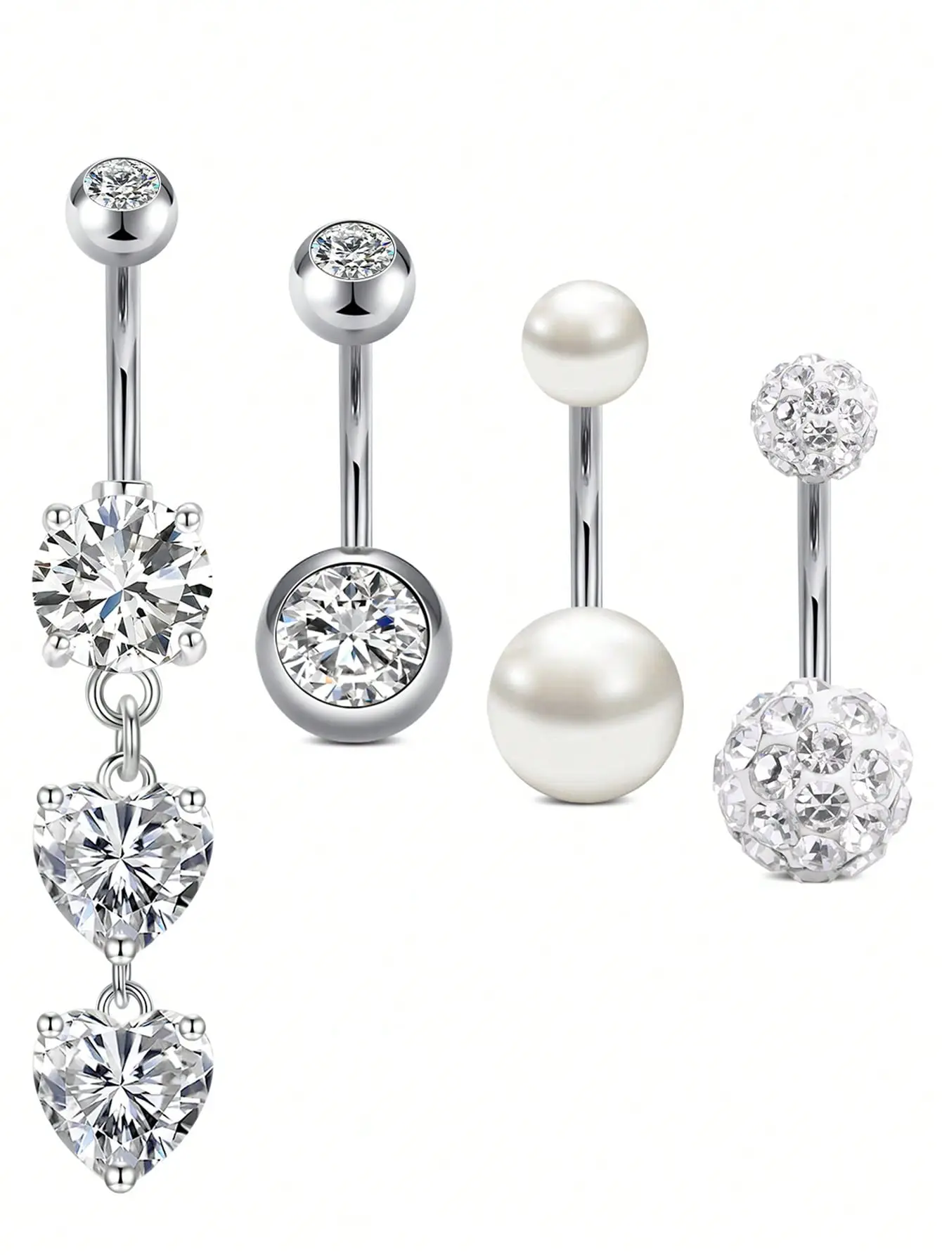 4Pcs 14G Belly Button Rings Set 6mm 8mm 10mm 12mm 14mm Short & Long Bar Navel Rings Double CZ Curved Barbell Piercing Jewelry for Women Comfort Fit Belly Piercing Kit Body Piercing Jewelry