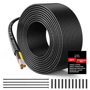 18 Gauge Wire 3 Conductor Electrical Wire, 18 AWG Wire Stranded PVC Cord, 12V Low Voltage/Oxygen-Free Tinned Copper/Flexible 18/3 Wire for Automotive Marine LED Strips Lamps Lighting (30FT/ 9.1M)