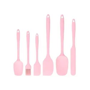 Silicone Kitchen Tool Set, Large & Small Spatulas, Oil Brush, Long Icing Knife, Macaron Color Baking Tools, 5pcs/6pcs Kit