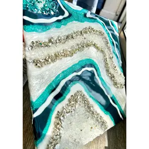 12" x 12" Turquoise and Silver Resin Geode Painting