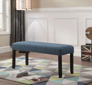 Roundhill Furniture Biony Fabric Dining Bench with Nailhead Trim