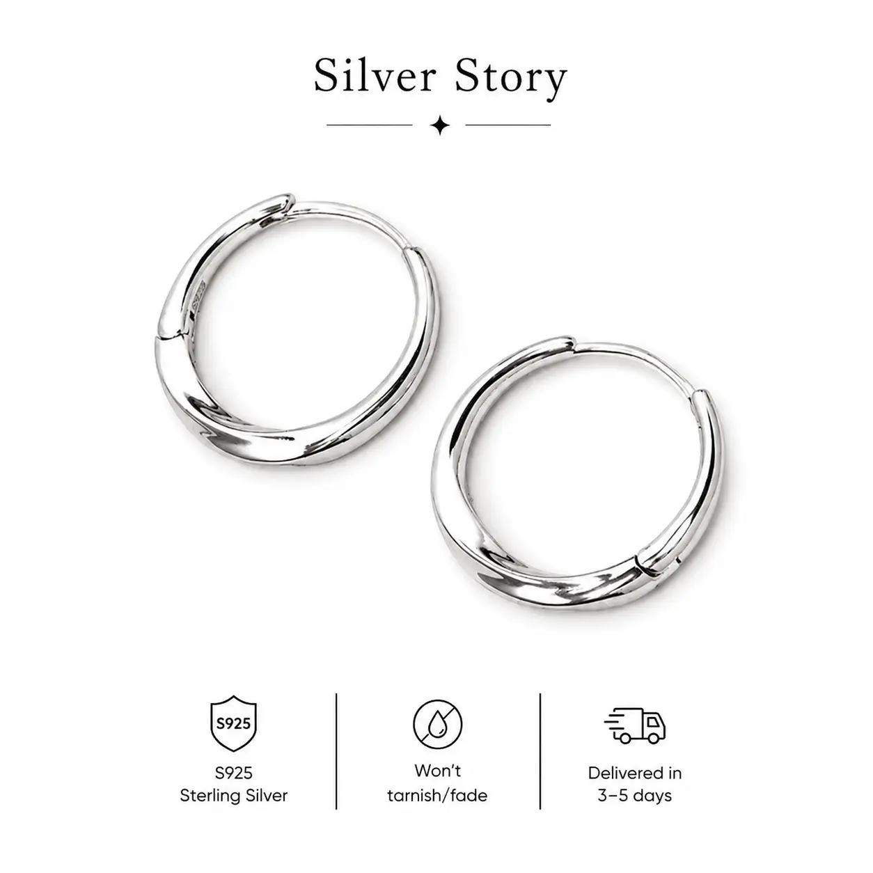 Women's 925 Sterling Silver Classic Style Hoop Earrings - Minimalist Polished Click-Top Huggies, Hypoallergenic Daily Adults' Jewelry for Sensitive Ears, Durable Premium Craftsmanship, Feminine Aesthetic, All Seasons, Avoid Contact with Perfumes, Classic