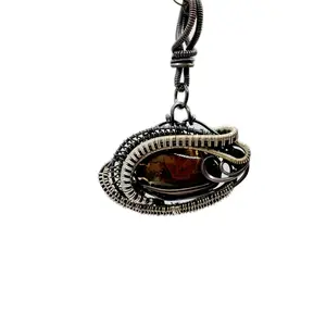 Custom Dragon Eye Moss Agate Copper Wrapped Pendant for Women