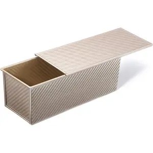 Pullman Loaf Pan w Cover large Toast Mold rectangle loaf pan w lid 2.2lb dough alluminumed steel champange  non stick baking bread pan