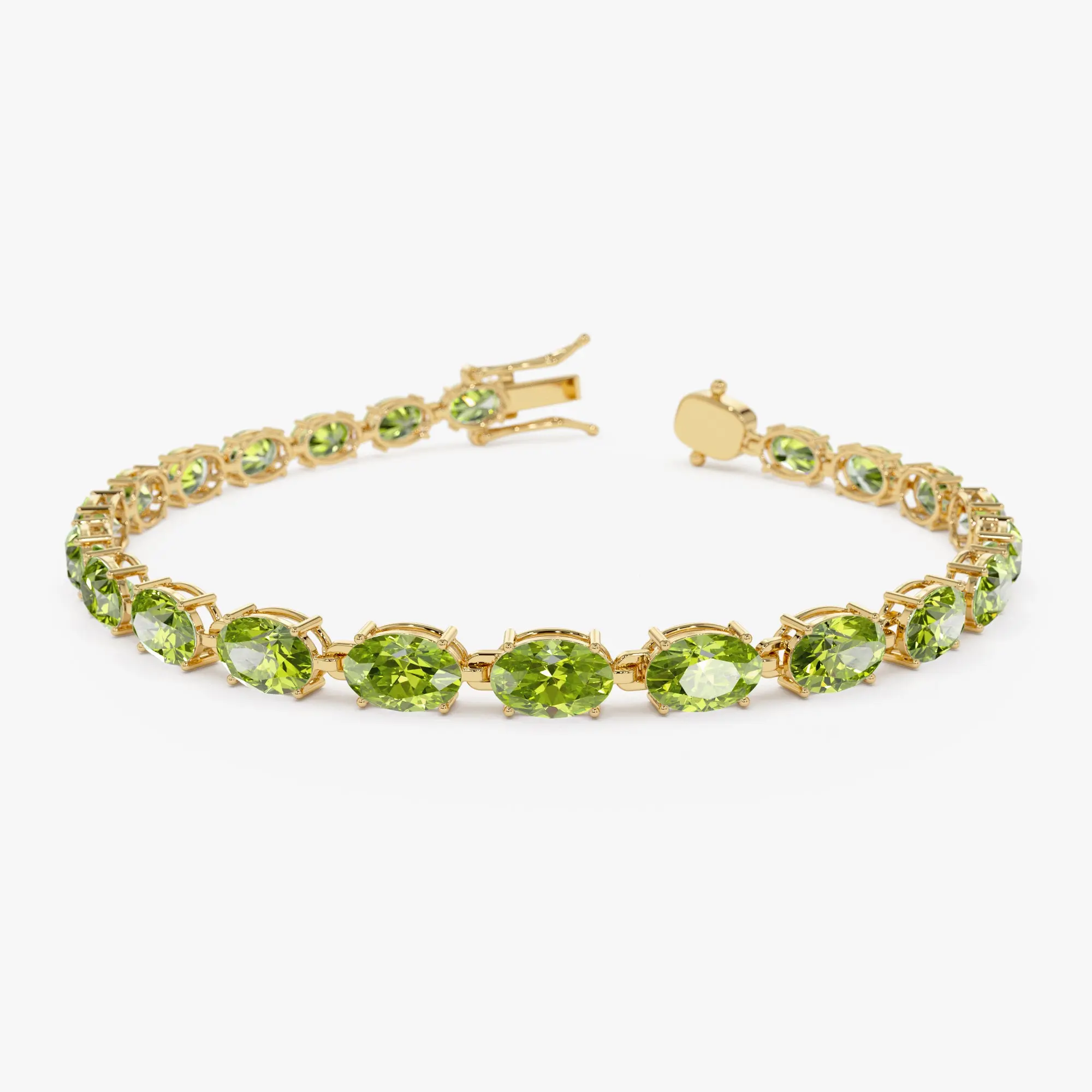 14K Gold Oval Shaped Peridot Tennis Bracelet 13.70 ctw