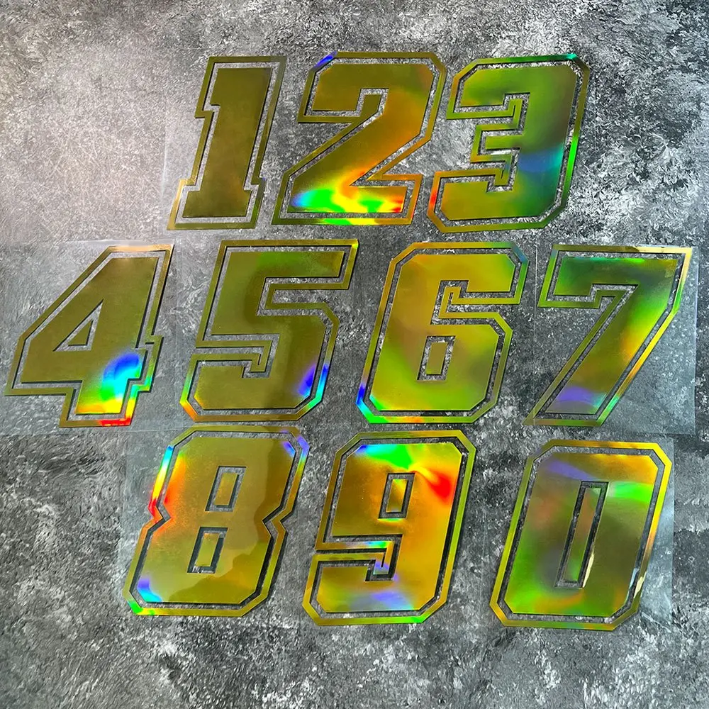 1PC  Gold Laser 0123456789 Motorcycle Sticker  Suitable for Body  Side Panel Front Windshield  Car Triangle Window Digital Coding DIY Decoration  Vehicle Exterior Waterproof and Durable Scratch Shielding Accessories