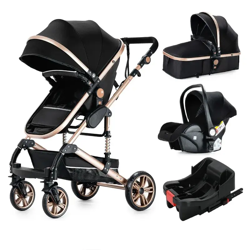 3-in-1 Convertible Baby Stroller, Lightweight Travel Gear with Collapsible Foldable Infant Design, Car Safety Seat (with Car Base), Snack Tray, Convertible Crib Function, Lightweight Travel Stroller, Collapsible Stroller