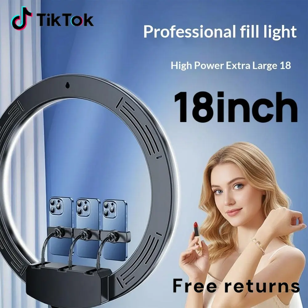 Large 18-Inch Ring Light with Tall 1.86m Retractable Tripod and 3 Smartphone Holders, Adjustable Warm White Cool White Daylight for Content Creation Vlogging and Makeup Photography#SummerWins#Fathersdaygift