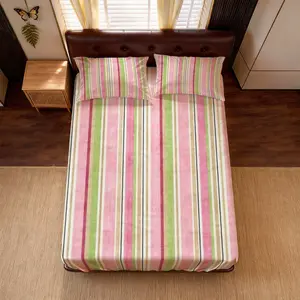 Colorful Striped Fitted Sheet Set, 3 Pieces (1 Fitted Sheet + 2 Pillowcases, No Pillow Insert), Sweet Style Bedding with Breathable Deep Pocket Design, Perfect for Stylish Bedroom Decor of Teens and Adults, Great Gift Choice for Housewarming and Festivals