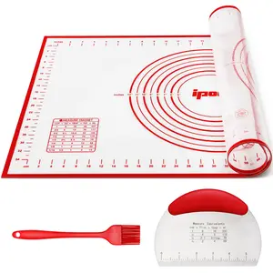 26x16 Inch Silicone Non-Stick Dough Mat Set with Dough Pastry Scraper & Silicone Brush, Extra Thick Silicone Mats for Cookies, Bread, and Pastry with Measurements 14" By 24"