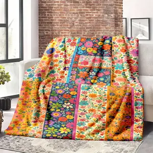 2026 New Arrivals: A Single Piece of Vintage Floral Patchwork Flannel Blanket, Soft And Suitable for All Seasons, Featuring a Mix of Colors. It'S Perfect for Use on Beds, During Camping, Or While Traveling. an Ideal Gift for Friends And Family