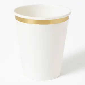 Elegant White Paper Cups with Gold Trim - 12oz