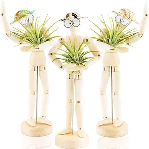 3 Pack Air  Holder Wooden Jointed Mannequin Tabletop Flexible Shape Adjustable Pose & DIY Accessories Decor Planter Tillandsia Air Fern Display Stand for , Office 3pack