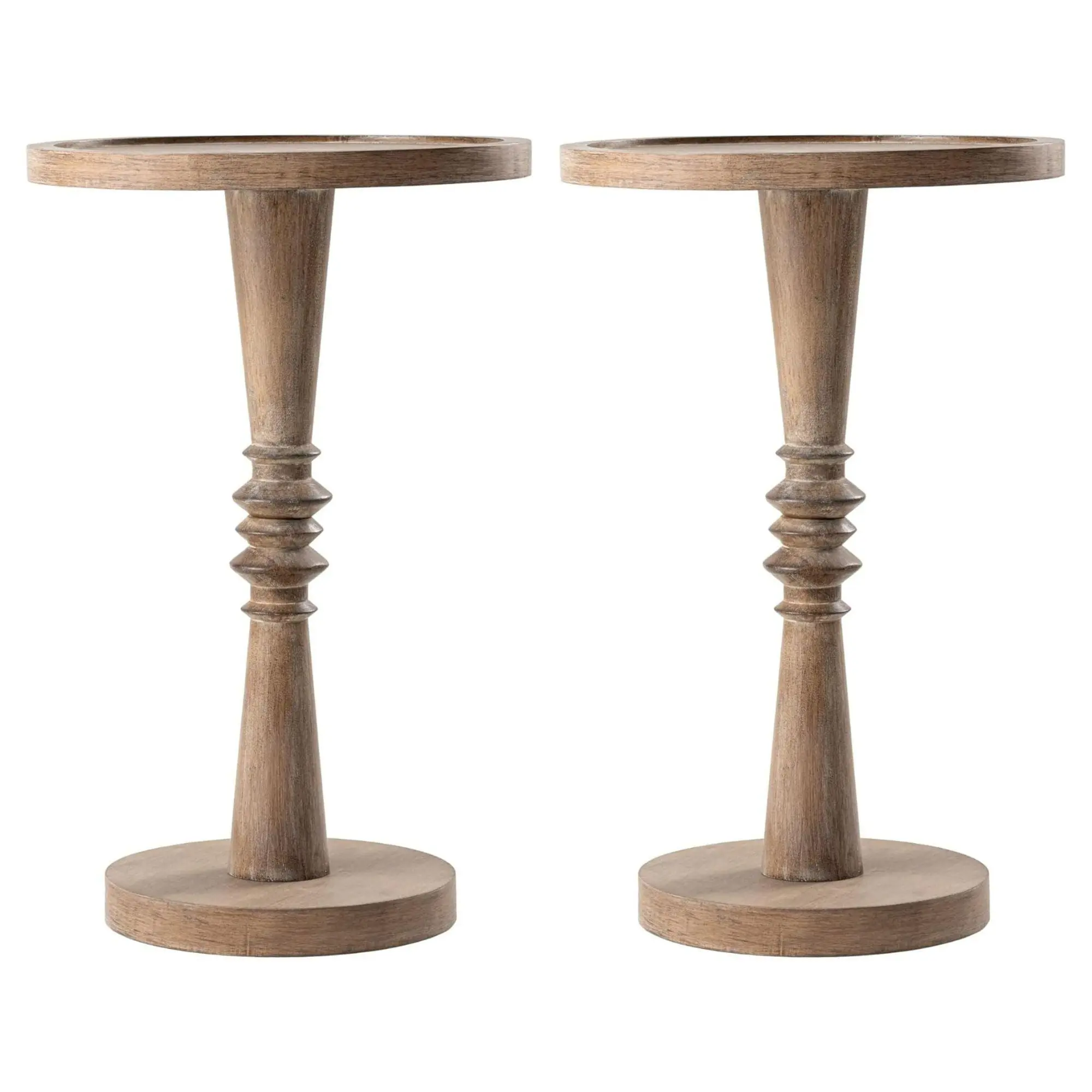 COZAYH Pedestal Tray Top End Table for Drinks, Lamps or Plants, Brown, Set of 2