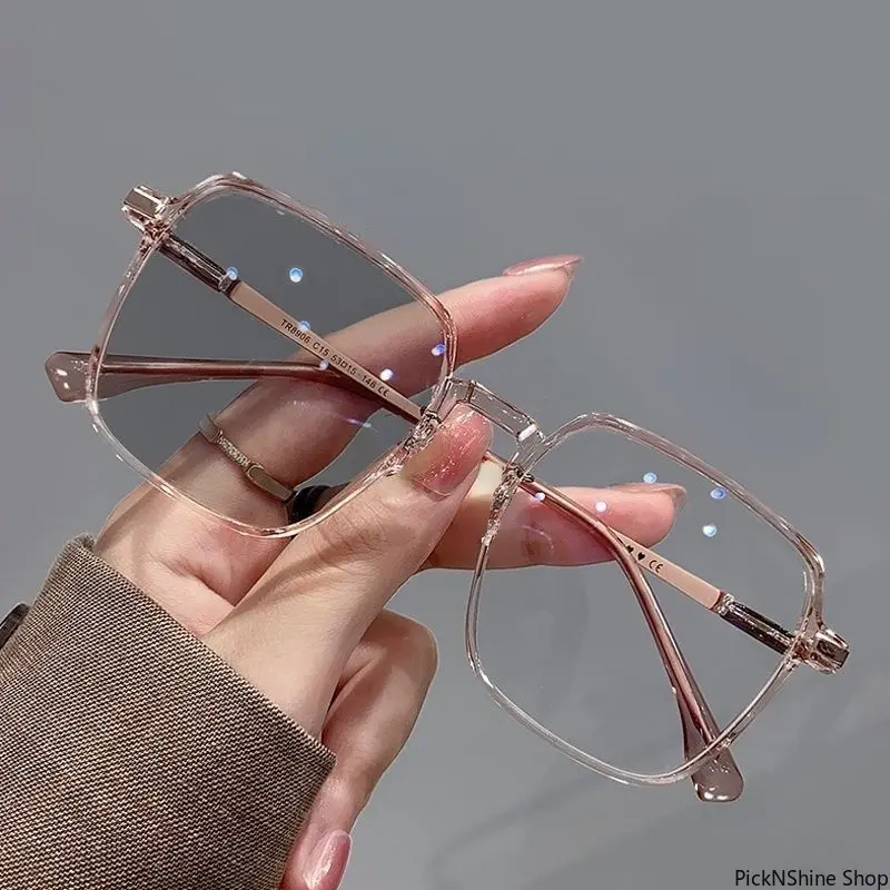 Unisex Photochromic Non-Prescription Bluelight Glasses - Lightweight Alloy Eyeglasses, Anti-Blue Light Protection, UV Protection, Color Changing Optical Frames for Work, Driving, Lightweight Eyeglasses