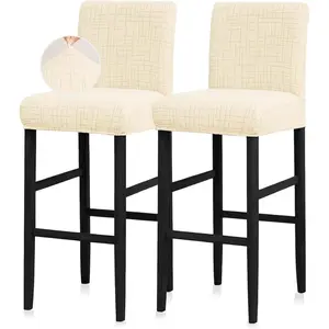Bar Stool Covers 2 Pack Stretch Velvet Barstool Cover with Backs Water Resistant Counter Stool Pub Chair Covers for Dining Room Removable Counter Height Stool Seat Covers, Ivory