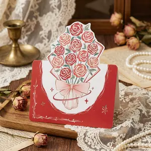 2026 Premium Floral 3d Rose Greeting Cards, Fresh Flower Cards (24pcs, 4 Cards Per Design)Simple And Romantic / Suitable For Anniversary Celebrations, Holiday Party Invitations / Suitable For Any Holiday Party，Mother'S Day/Teacher'S Day Gift Card