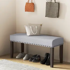 COSTWAY - 42.5 Inch Upholstered Entryway Bench End of Bed Bench-Gray