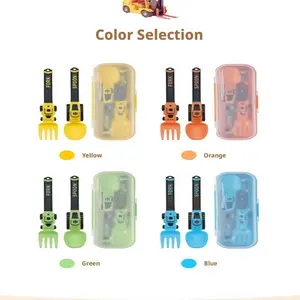 Creative Cutlery Set, Construction Truck Fork and Spoon, Self-Feeding Metal Utensils, No BPA, with Handle, for Boys and Girls, Cutlery Utensil Sets