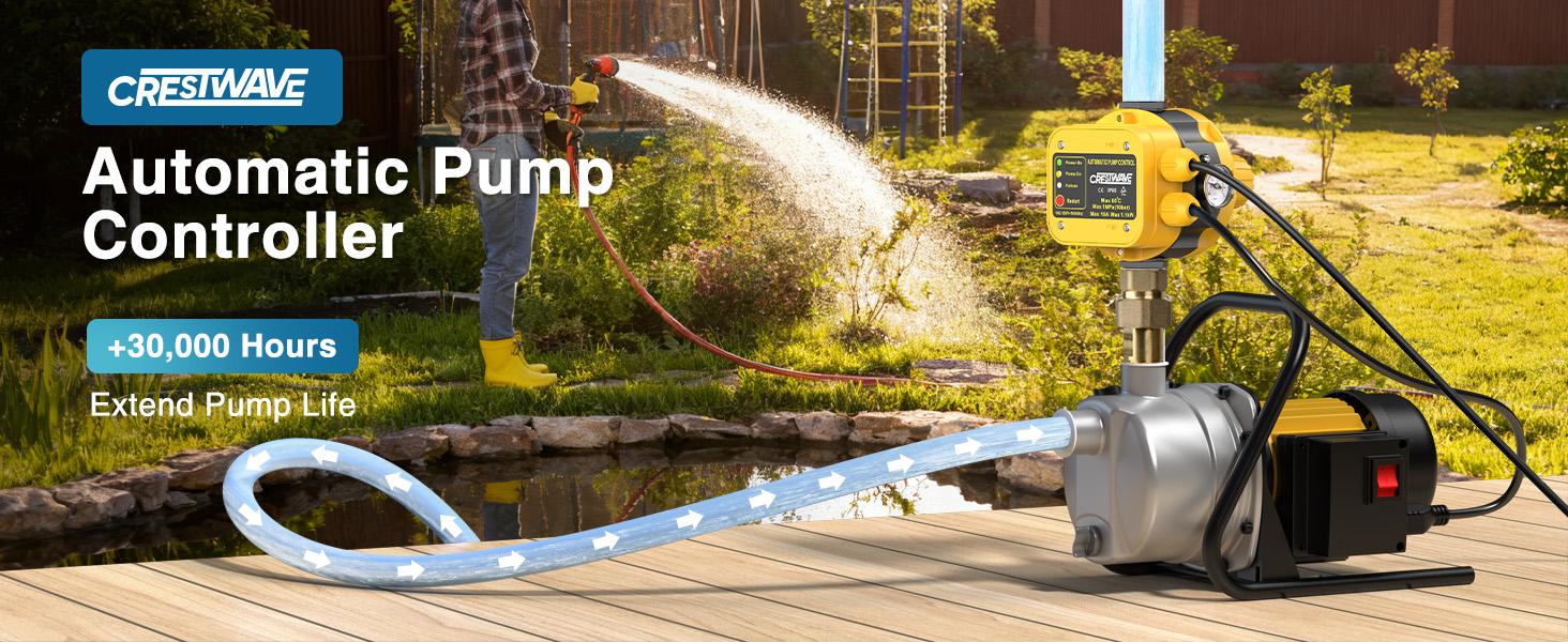 Smart Pressure Switch with Gauge for Well Pump, Automatic Water Pumps Switch, Dry-running Protection for Submersible/Shallow Well/Garden/Jet/Self-priming Pump, Power&Pump Cable Included, 110V-120V