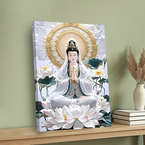 2D canvas painting of Guanyin Bodhisattva, 1 piece.Perfectly enhances the artistic sense of your office, cafe, home, living room, bedroom, classroom or kitchen decor.An ideal aesthetic gift