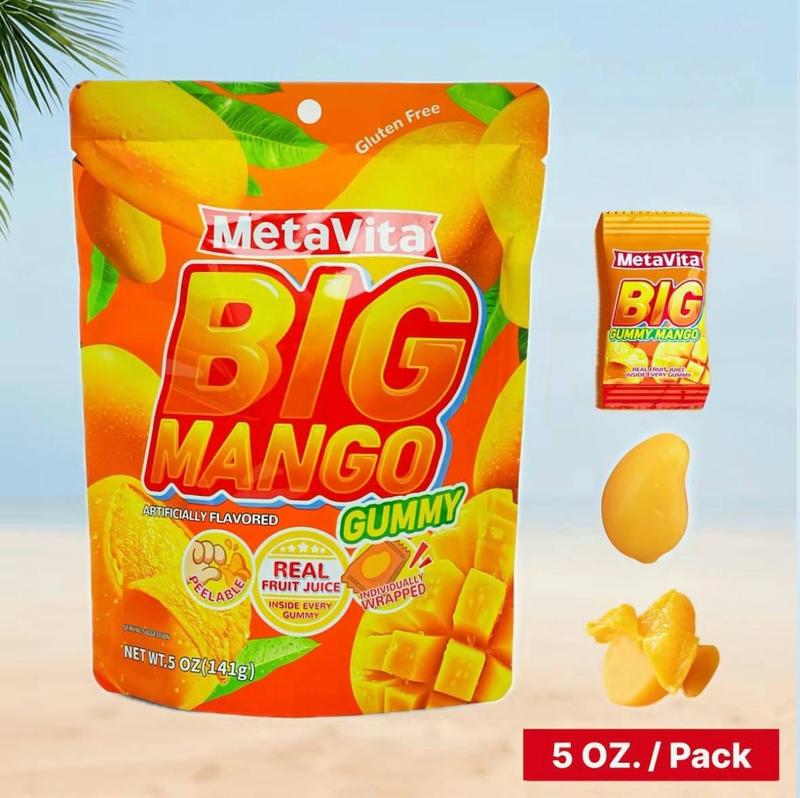 MetaVita Peelable Gummy Combo  | BIG Mango & BIG Peach | Real Fruit Juice | Individually Wrapped | Fun Halloween Treats!
