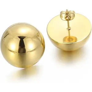 Gold Silver Half Ball Stud Earrings High Polished Round Trendy Jewelry for Women Available in 12mm 16mm 18mm 20mm