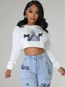 X Top - White Graphic Crop Top with Bow Detail for Women's Fashion