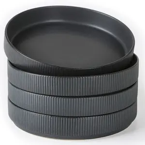 Famiware Star 8.25'' Stoneware Large Pasta Bowl (Set of 4) Tableware, Matte Dark Charcoal