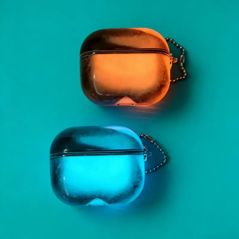 Luminous Quicksand (Requires illumination) Split-Design Case For AirPod for AirPods 4/3/2/1 Pro 3 Pro 2 Pro 1st Earbuds Cover Shock Absorbing and Enhanced Protective Cute Sparkle Liquid Funny Creative Hard Clear Night Glowing Sand Earphone Case Keychain