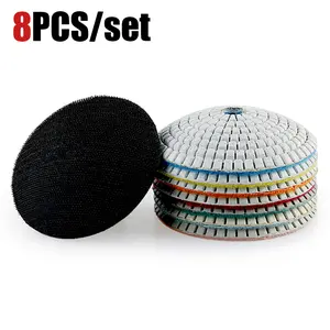 8PCS 4Inch (100mm) Curved Diamond Polishing Pads - 50-3000 Grit Bowl-Shaped Wet Grinding Discs for Marble Granite & Quartz - Angle Grinder Sanding Kit Abrasive