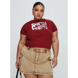 Velveta Low Rise Denim Skirt Camel Curve