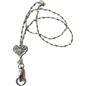 Breakaway or Retractable Reel Women's Lanyard Strong Stainless Steel Chain Heart ID Badge Card Holder Teacher Nurse Keys