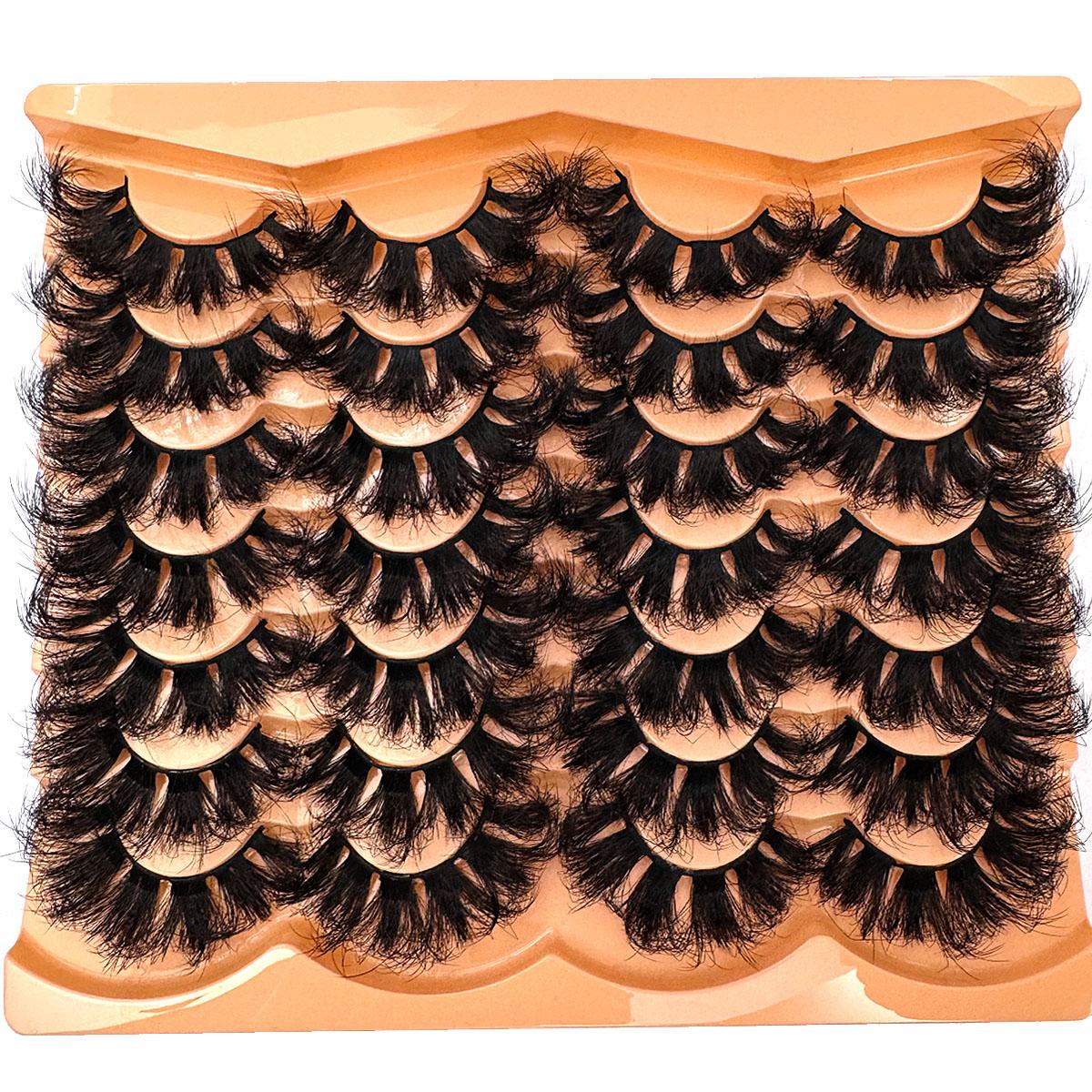 UMIRYAO 14 Pairs Thick, Elegant D-Curl Fluffy Faux Mink Eyelashes, 3D Natural Looking Soft Wispy Russian Curl Dramatic Messy Mink Lashes, Full Strip Lashes Extension For Beauty Makeup, Reusable For Daily And Party, Great Gift