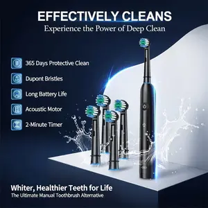 Adult Rechargeable Electric Toothbrush, Replaceable Brush Heads, 4/8 Brush Heads, Deep Cleaning Technology, Battery Lasts Up to 50 Days, 2-Minute Timer Reminder