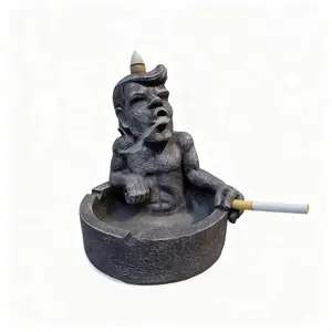 Muscle Man Incense Holder Ashtray 13x15x16cm Unique Home Decor Creative Ornament with 2 Incense Sticks for Spitting Smoke Effect