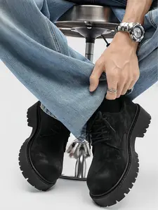 Unisex Coffee Soft Sole Derby Shoes: High-Elastic Platform, Soft Leather, Easy Lacing. For Daily Commute/All-Day Wear, Walking Shoes