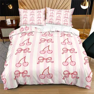 Cherry plaid series pattern does not carry cotton, soft and durable bed quilt cover set, including 1 quilt cover and 1 or 2 pillowcases, does not include quilt core and pillow core, suitable as a holiday gift