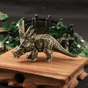 Vintage Jurassic Triceratops Figurine | Pure Copper Metal Dinosaur Statue | Multipurpose Indoor and Outdoor Decorative Ornaments | Antique finishes for home, office, and garden | Durable and Artistic Desk Accessories, Dinosaur Room Decoration