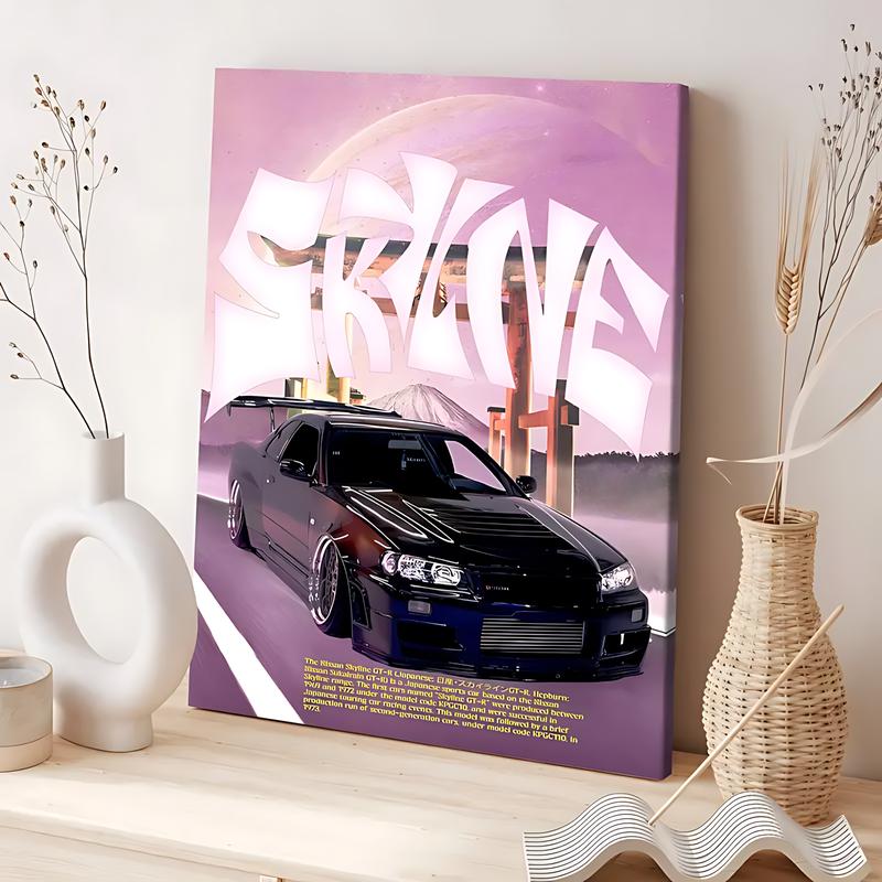 1 Count Wooden Framed Canvas, Trendy Retro Sports Car Poster, Modern Art, Fashion Poster, Living Room Bedroom Decoration, Hallway Office Mural, Kitchen, Home Poster, Ideal Gift, High Definition, Waterproof, Artwork