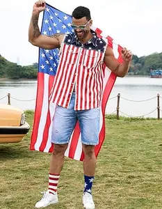 Bindefon American Flag Mens Vest,4th of July Cape,USA Sunglasses,Patriotic Socks,4 Pcs for Independence Labor Day