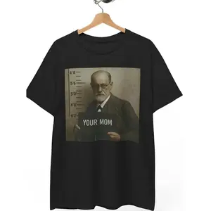 Sigmund Freud Meme Graphic TShirt for Adults Unisex Retro Psychoanalysis Crew Neck Tee with Geometric Pattern Perfect for Psych Students and Fans