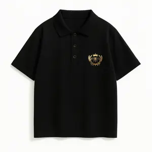 Men's Royal Bee Crown Polo Black Short Sleeve with Gold Embroidery Comfortable Fit for Everyday Wear Regal Gold Emblem Breathable Fabric Timeless Tailored Fit